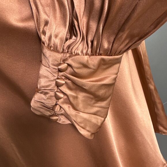 NWT Cinq A Sept Size L Taylee Metallic Brown Silk Satin Long Sleeve Blouse new - Picture 11 of 14